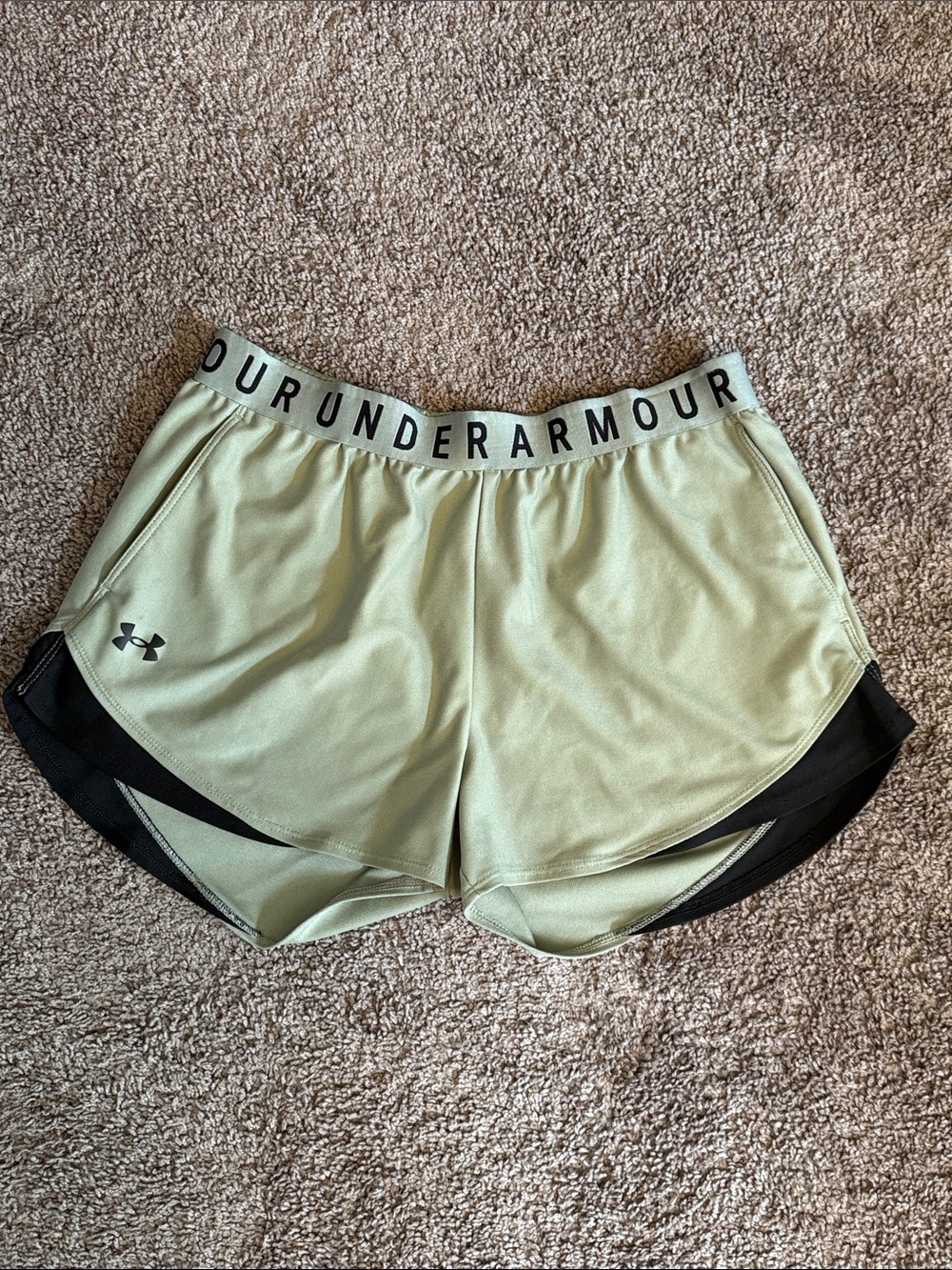 Under Armour Women's Olive Green Athletic Shorts with Black Trim